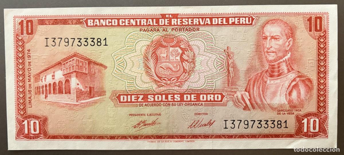 Billetes extranjeros: BN037, PERU, 10 SOLES, 1974, INCA GARCILASO DE LA VEGA, GOMEZ SUAREZ DE FIGUEROA, LAGO TITICACA