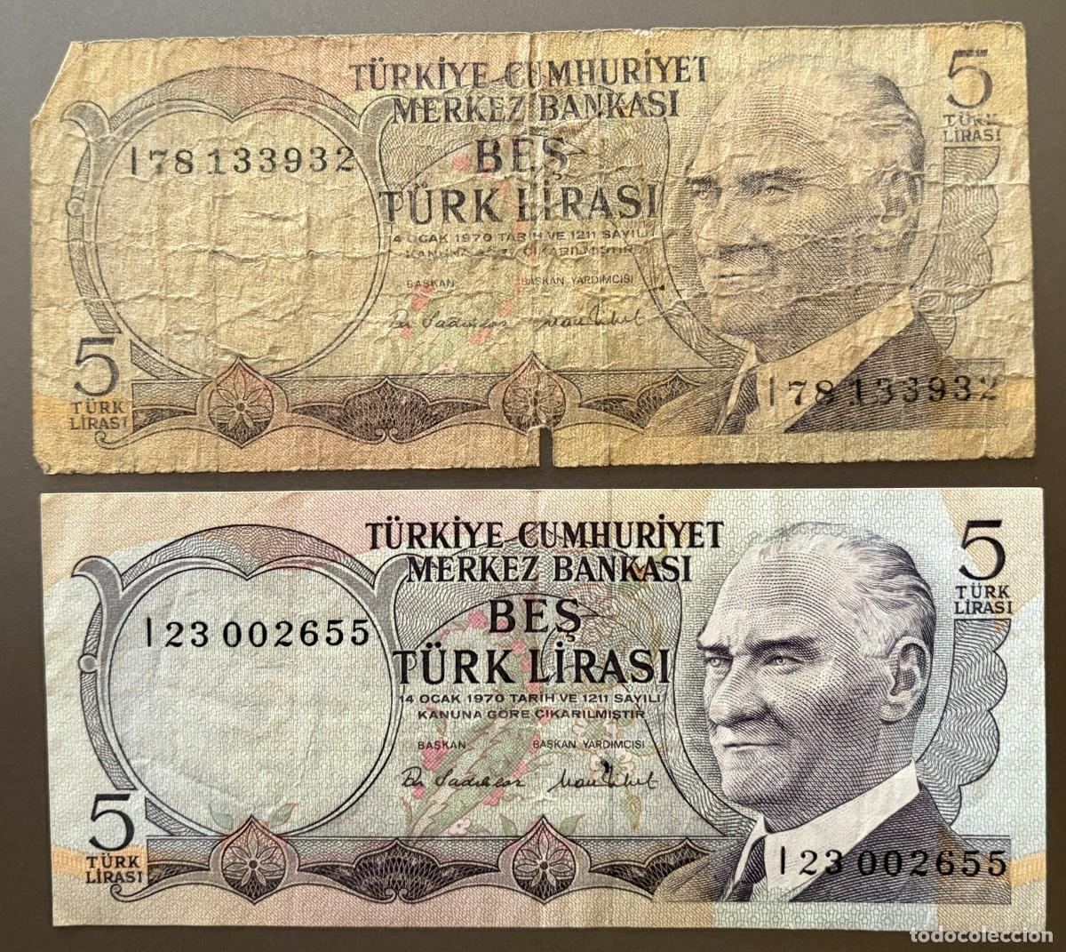 Billetes extranjeros: BN040, TURQUIA, 5 LIRAS, 1970, MUSTAFA KEMAL ATAT&Uuml;RK