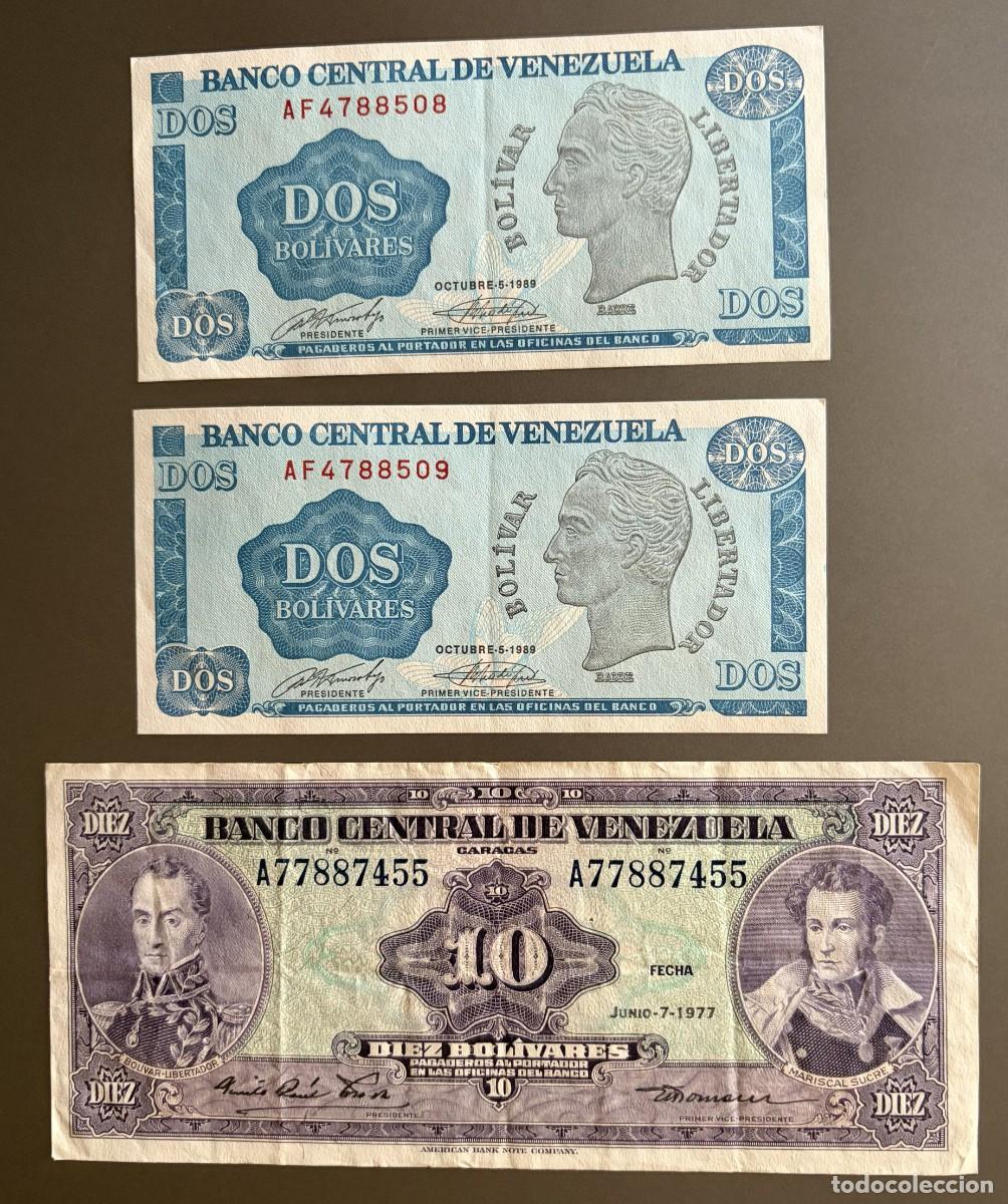 Billetes extranjeros: BN041, VENEZUELA, 2, 5 BOLIVARES, 1989, 1977, SIMON BOLIVAR, MARISCAL SUCRE