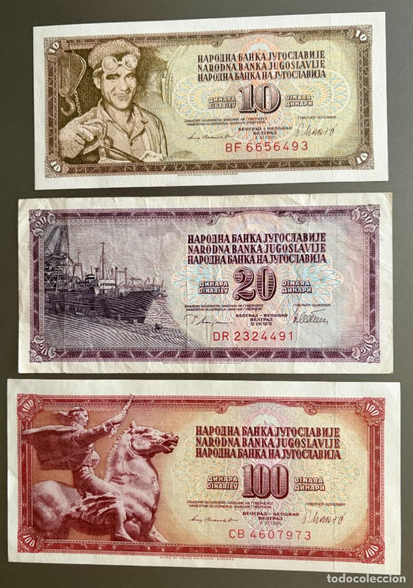Billetes extranjeros: BN042, YUGOSLAVIA, 10, 20, 100 DINARES, 1978, 1981.