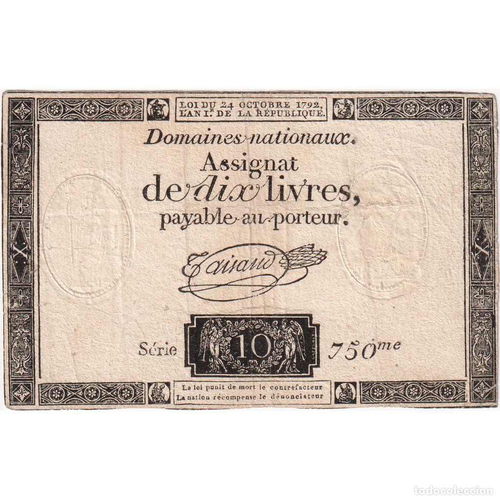 Billetes extranjeros: [#981820] Francia, 10 Livres, 1792-10-24, 750, MBC