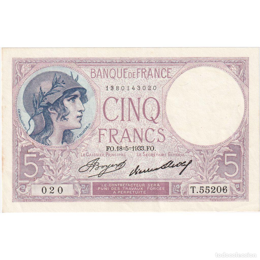 Billetes extranjeros: [#981830] Francia, 5 Francs, Violet, 1933-05-18, T.55206, SC