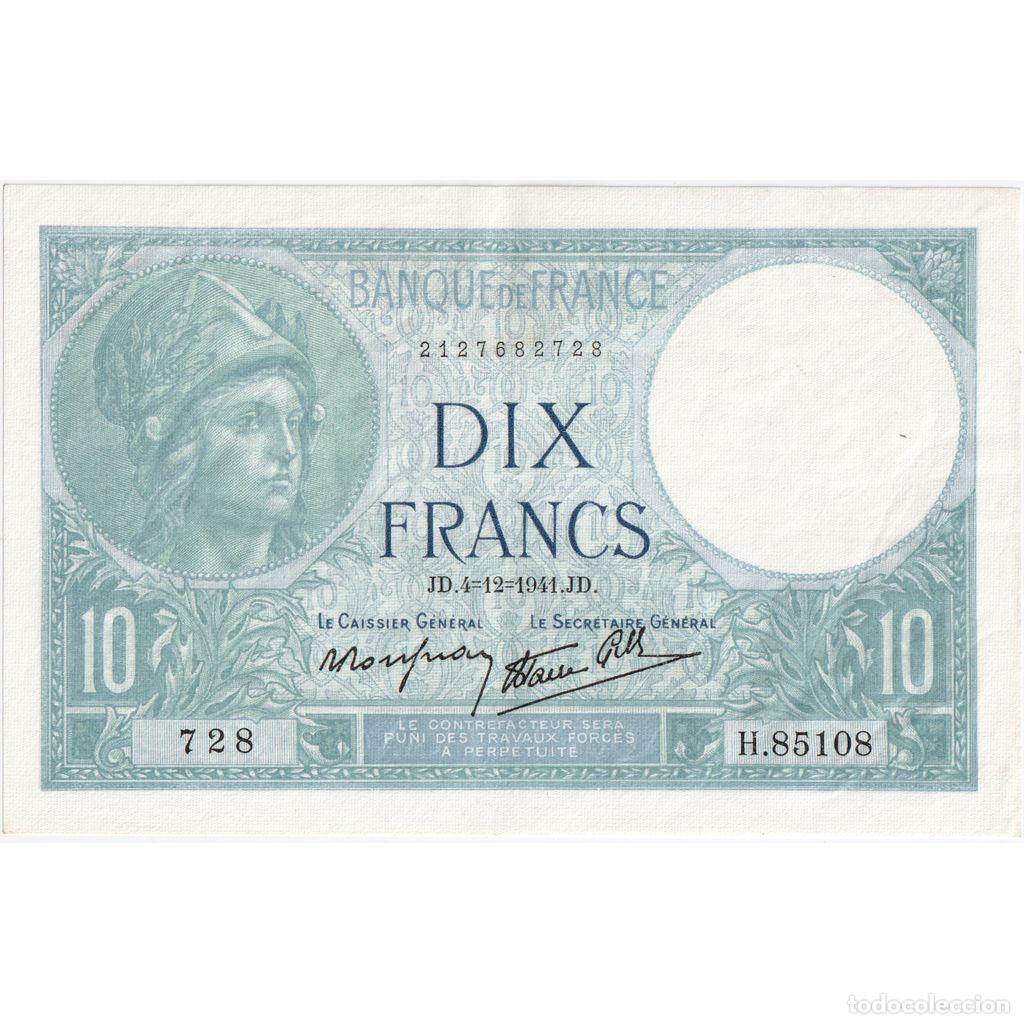 Billetes extranjeros: [#981834] Francia, 10 Francs, Minerve, 1941-12-04, H.85108, EBC