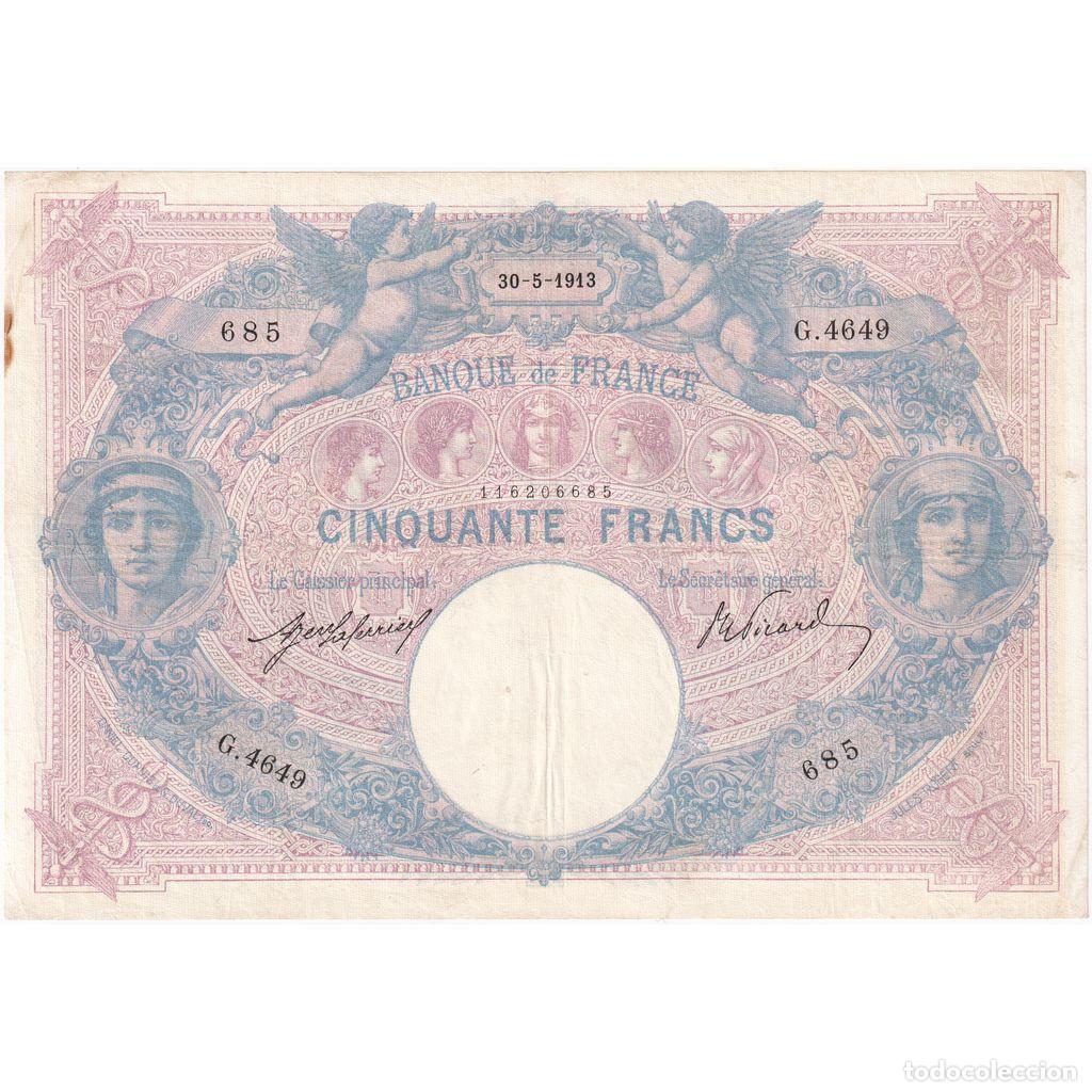 Billetes extranjeros: [#981823] Francia, 50 Francs, Bleu et Rose, 1913-05-30, G.4649, MBC+