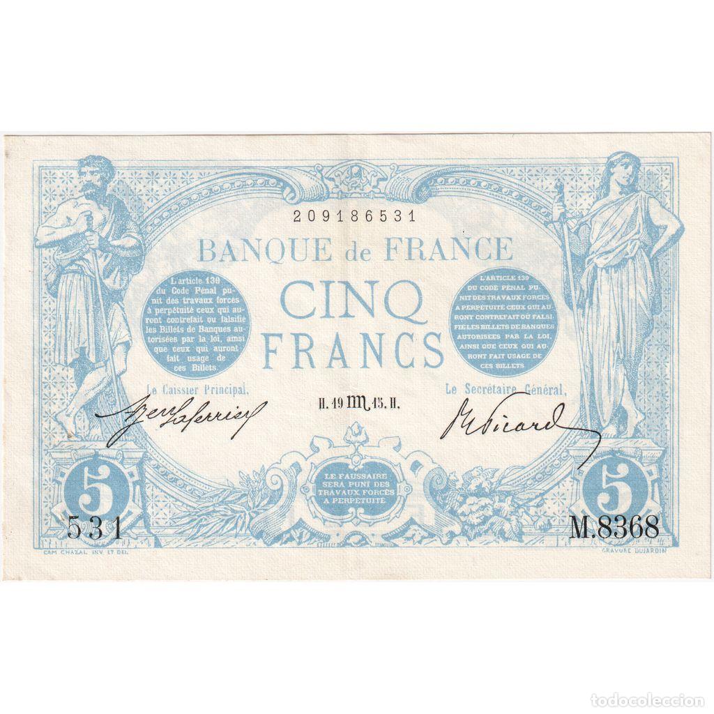 Billetes extranjeros: [#981822] Francia, 5 Francs, Bleu, 1915-10-19, M.8368, SC+