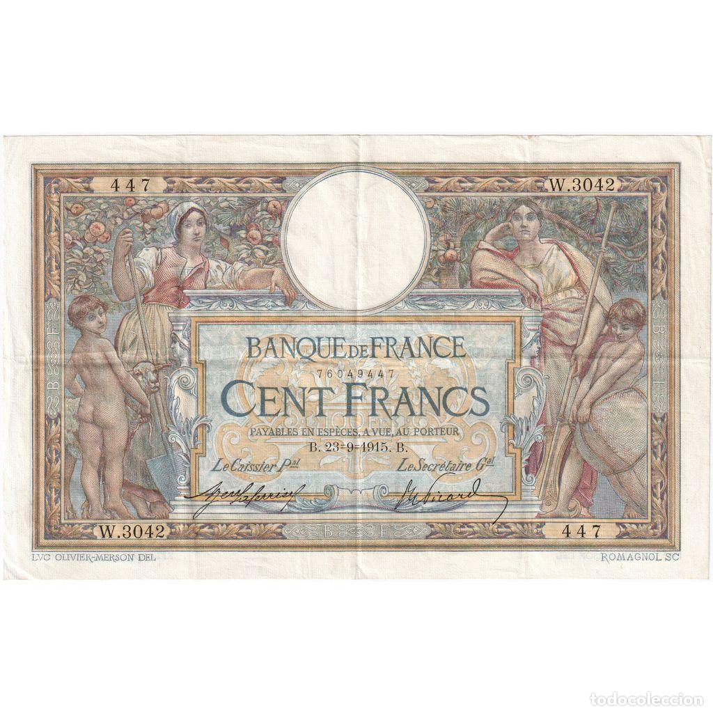 Billetes extranjeros: [#981825] Francia, 100 Francs, Luc Olivier Merson, 1915-09-23, W.3042, MBC+