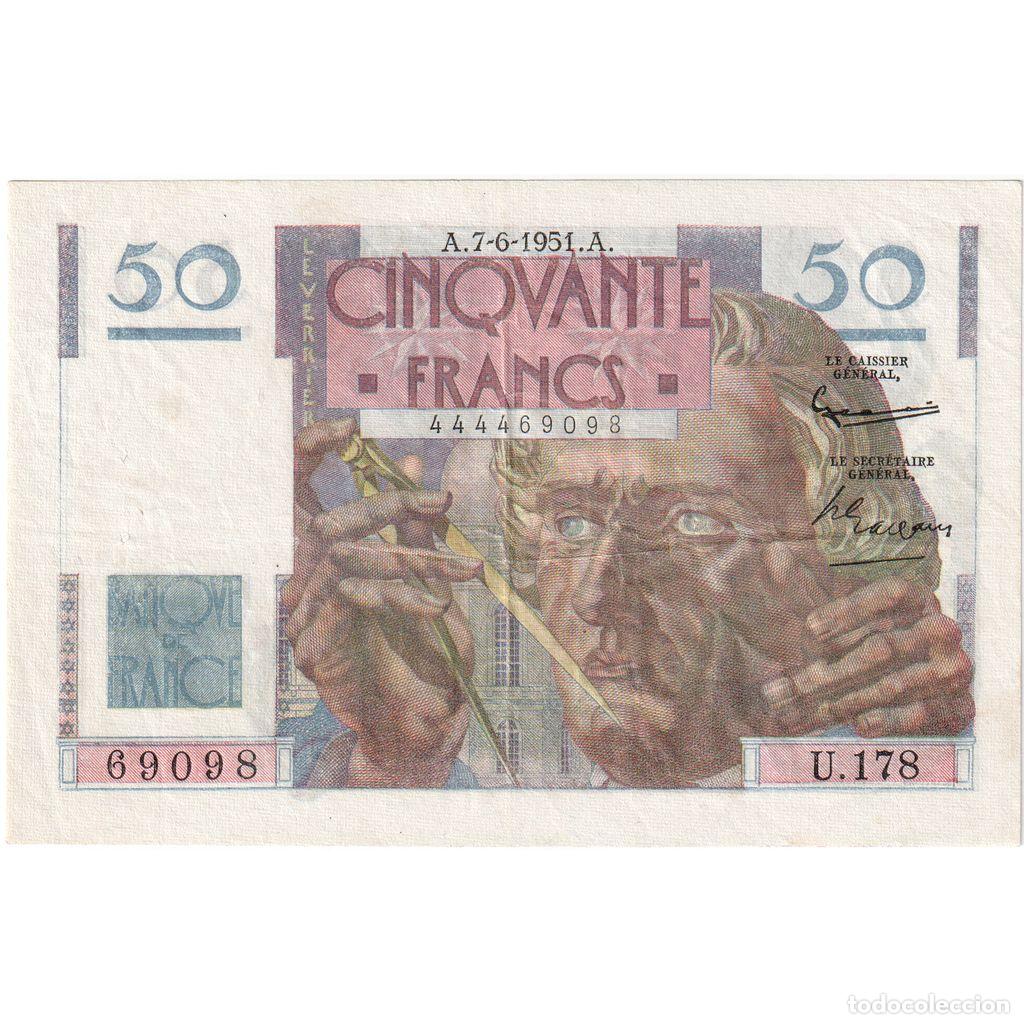 Billetes extranjeros: [#981877] Francia, 50 Francs, Le Verrier, 1951-06-07, U.178, MBC