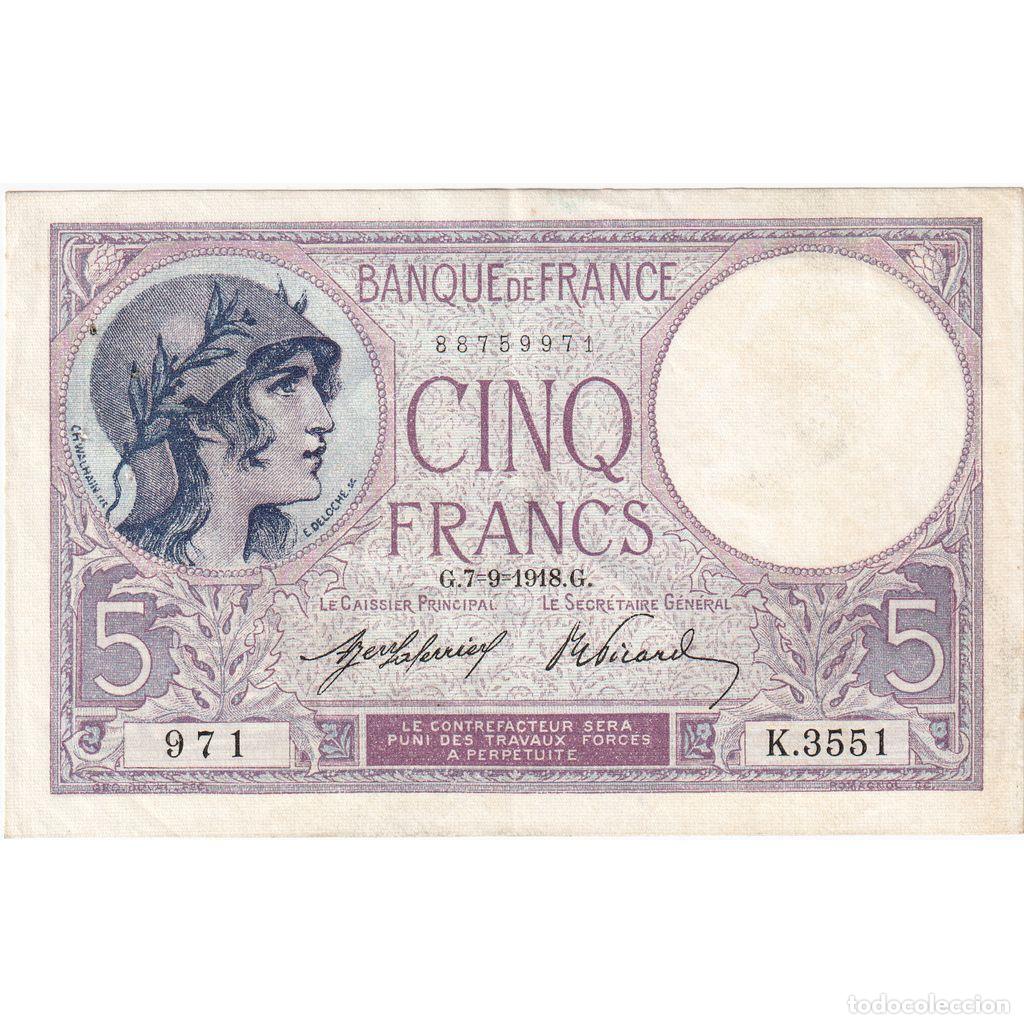 Billetes extranjeros: [#981832] Francia, 5 Francs, Violet, 1918-09-07, K.3551, EBC+