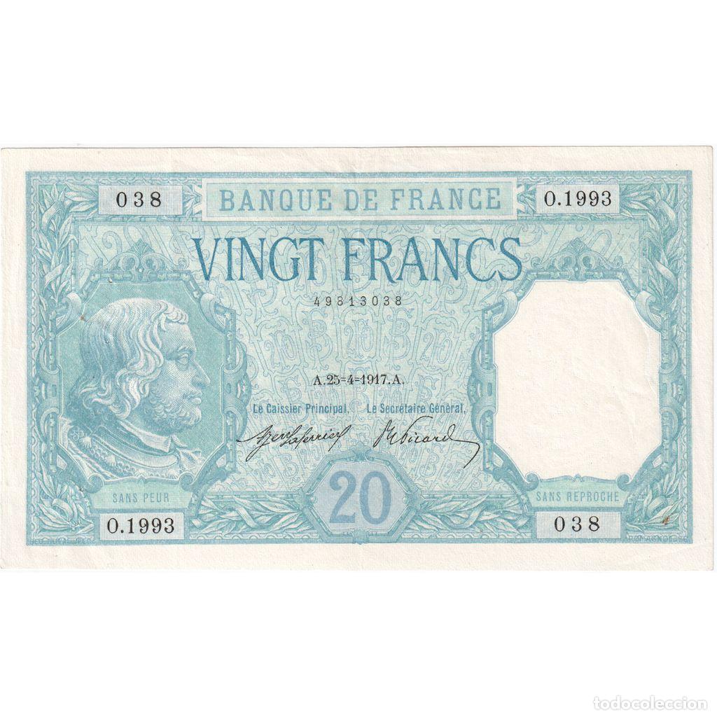 Billetes extranjeros: [#981838] Francia, 20 Francs, Bayard, 1917-04-25, O.1993, MBC