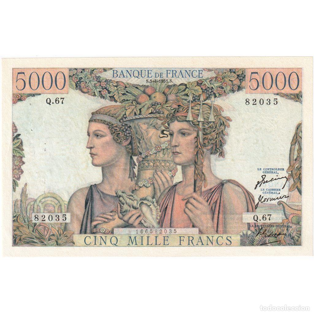 Billetes extranjeros: [#981882] Francia, 5000 Francs, Terre et Mer, 1951-04-05, Q.67, EBC
