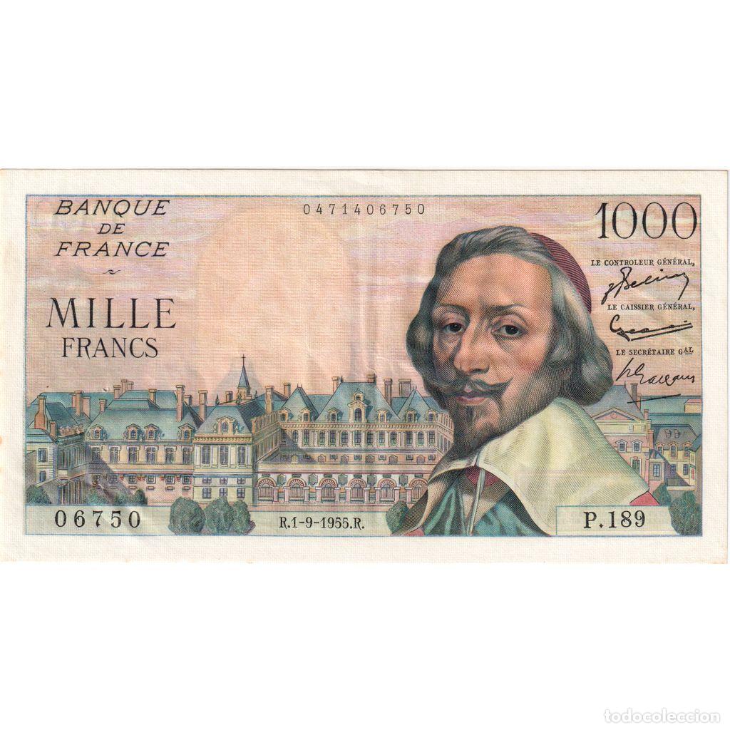 Billetes extranjeros: [#981889] Francia, 1000 Francs, Richelieu, 1955-09-01, P.189, MBC+