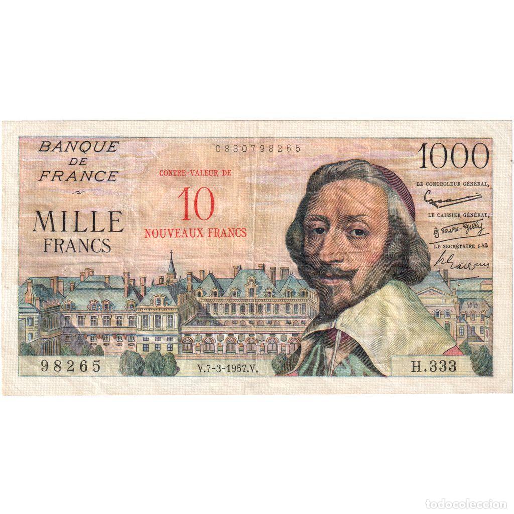 Billetes extranjeros: [#981888] Francia, 10 Nouveaux Francs on 1000 Francs, Richelieu, 1957-03-07, H.333, MBC