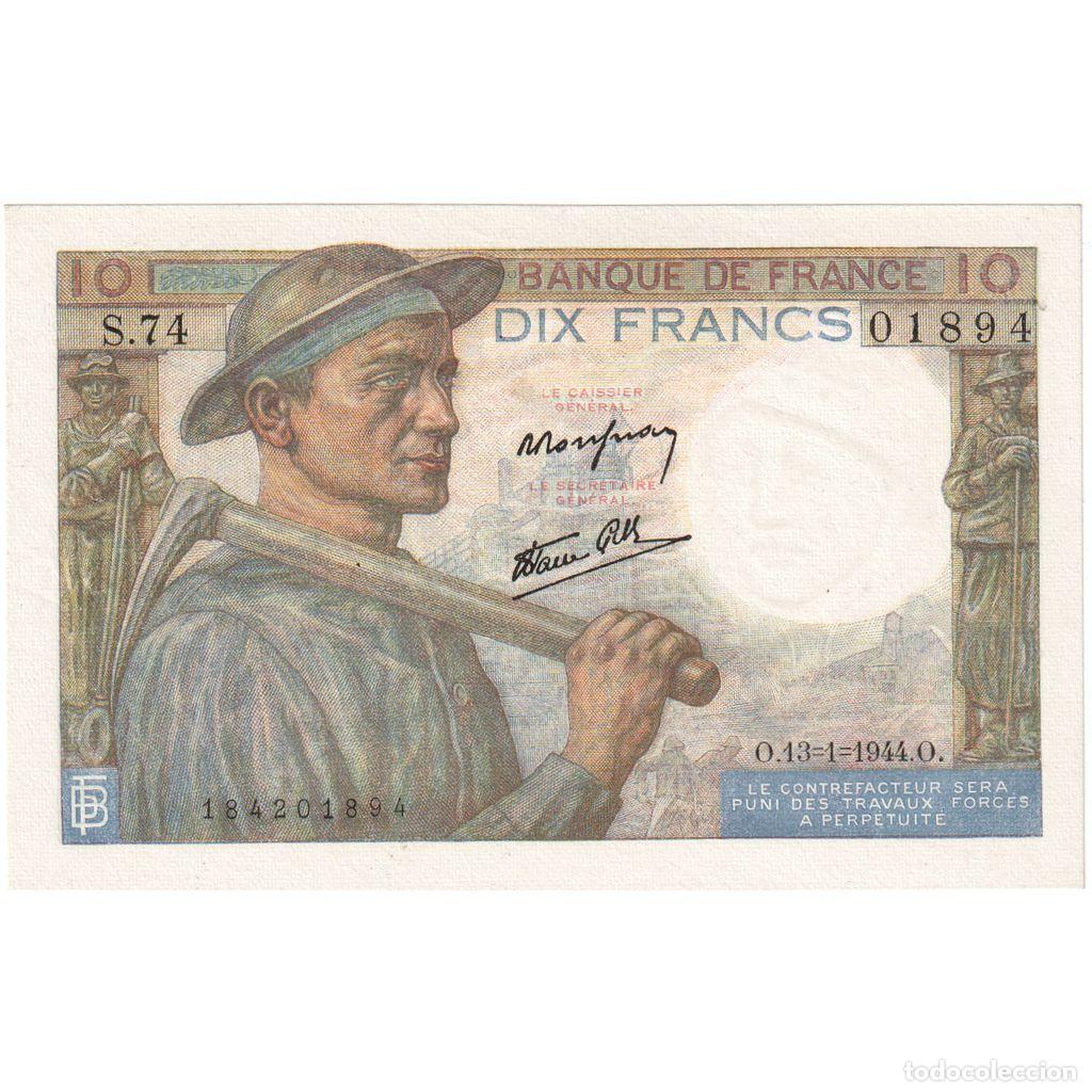 Billetes extranjeros: [#981856] Francia, 10 Francs, Mineur, 1944-01-13, S.74, SC