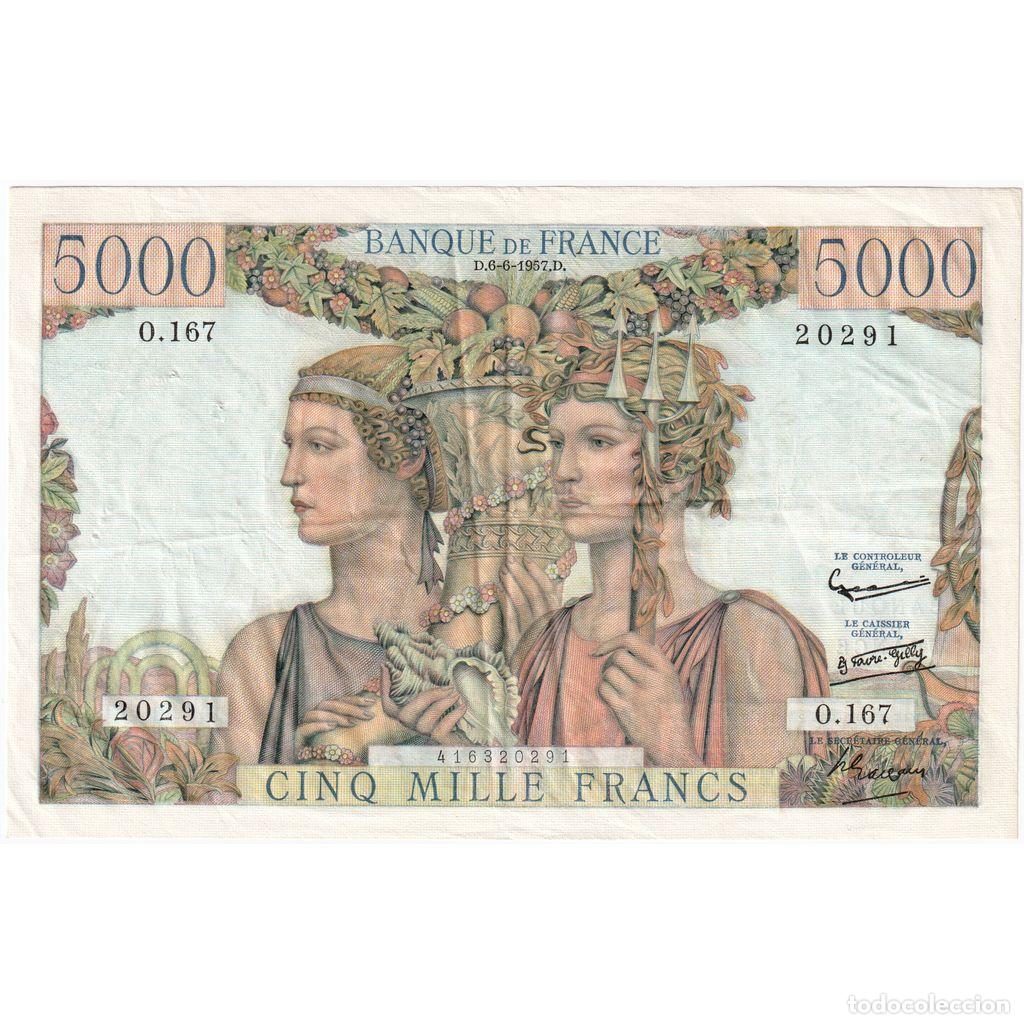 Billetes extranjeros: [#981883] Francia, 5000 Francs, Terre et Mer, 1957-06-06, O.167, MBC