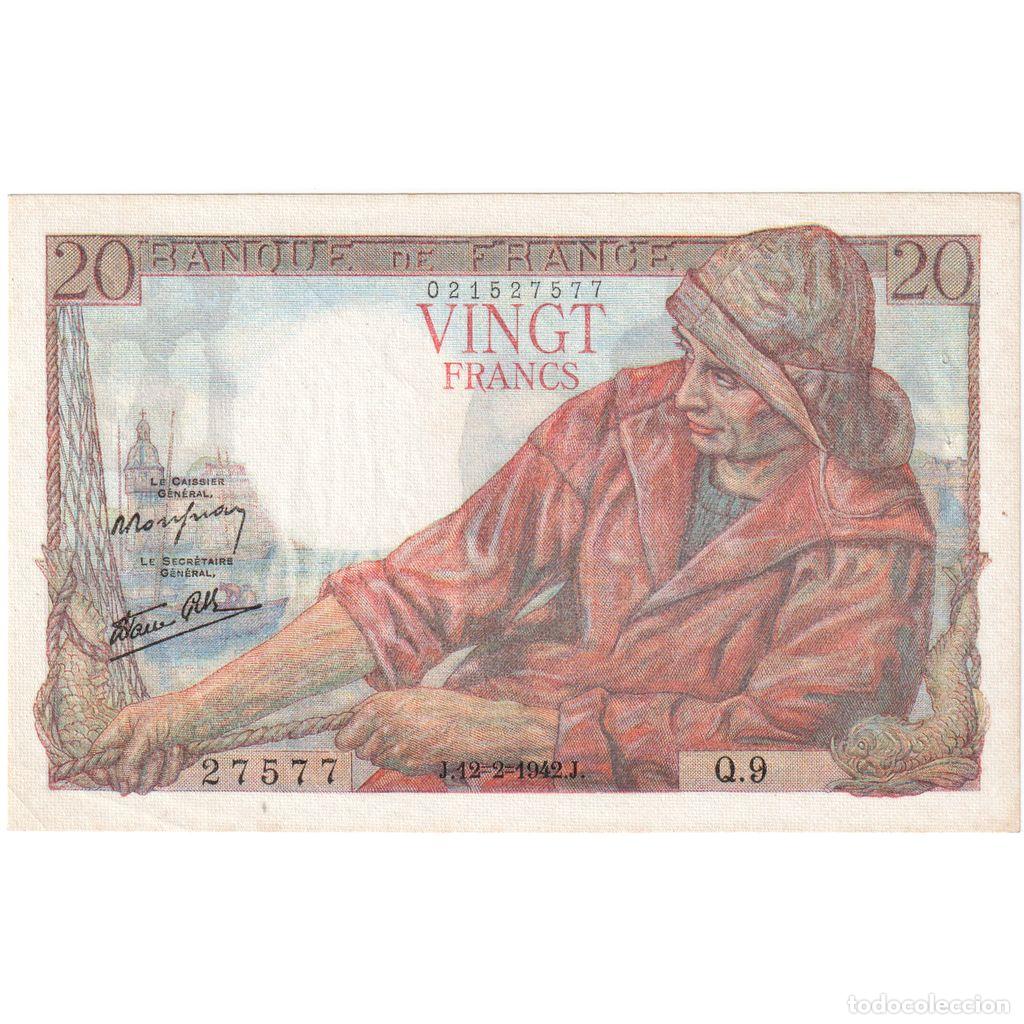Billetes extranjeros: [#981854] Francia, 20 Francs, P&ecirc;cheur, 1942-02-12, Q.9, SC