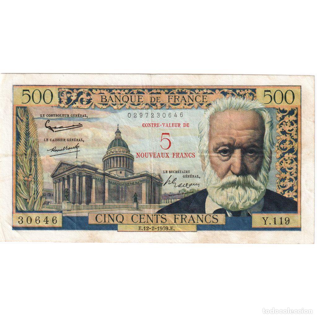 Billetes extranjeros: [#981887] Francia, 5 Nouveaux Francs on 500 Francs, Victor Hugo, 1959-02-12, Y.119, MBC