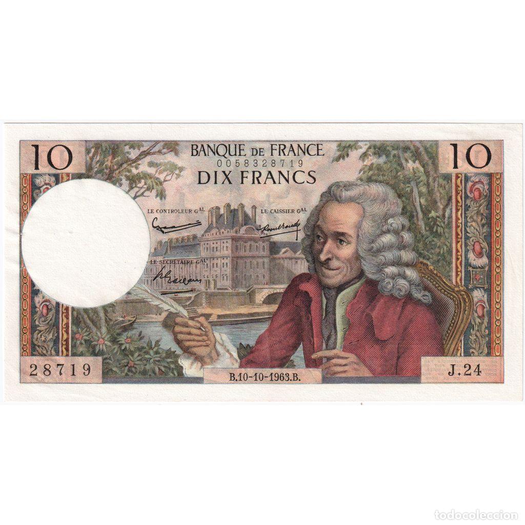 Billetes extranjeros: [#981899] Francia, 10 Francs, Voltaire, 1963-10-10, J.24, MBC+