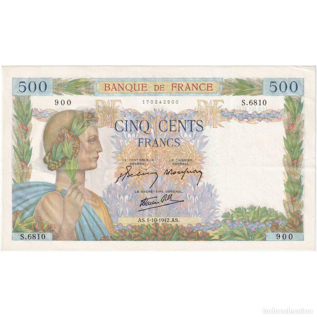 Billetes extranjeros: [#981843] Francia, 500 Francs, La Paix, 1942-10-01, S.6810, MBC+