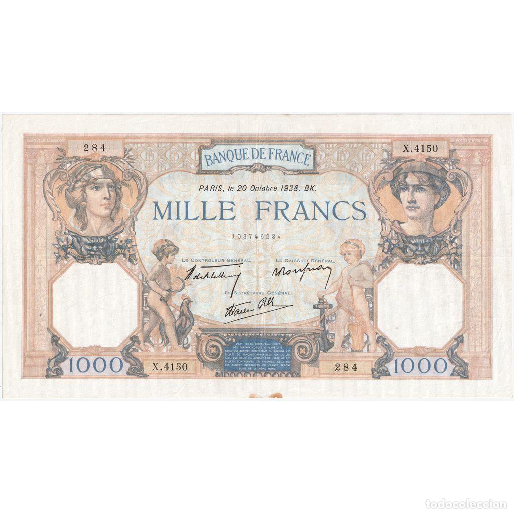 Billetes extranjeros: [#981840] Francia, 1000 Francs, C&eacute;r&egrave;s et Mercure, 1938-10-20, X.4150, MBC+