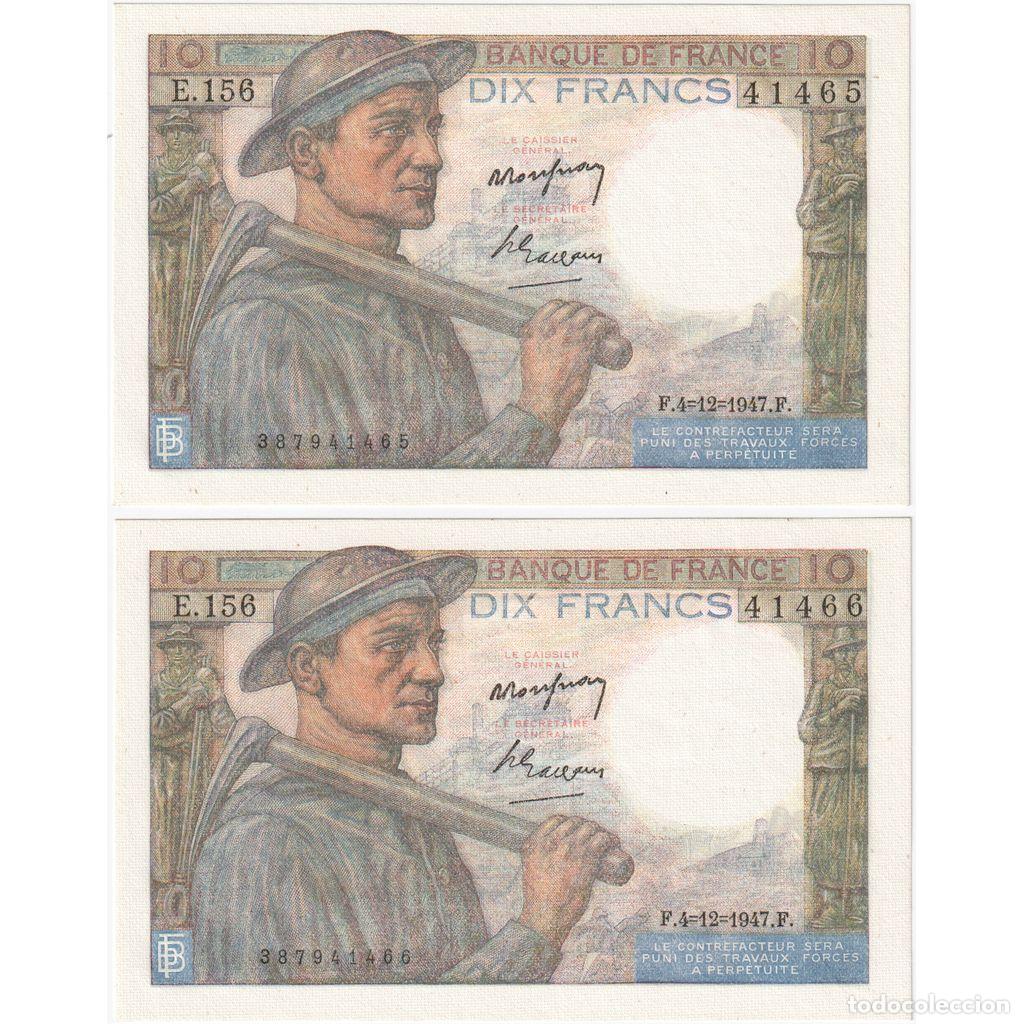 Billetes extranjeros: [#981855] Francia, 10 Francs, Mineur, 1947-12-04, E.156, Consecutive Numbers, UNC