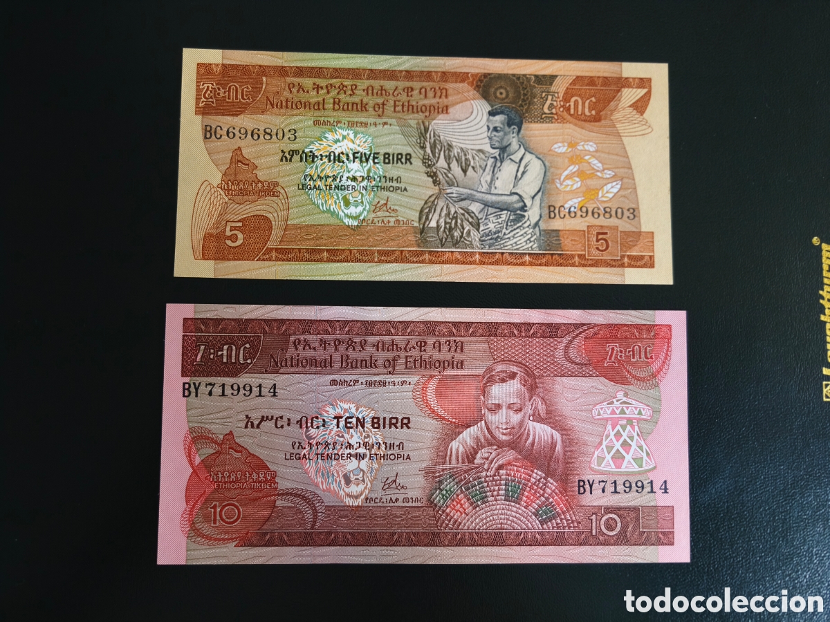 Billetes extranjeros: 5 & 10 birr ethiopia 1976