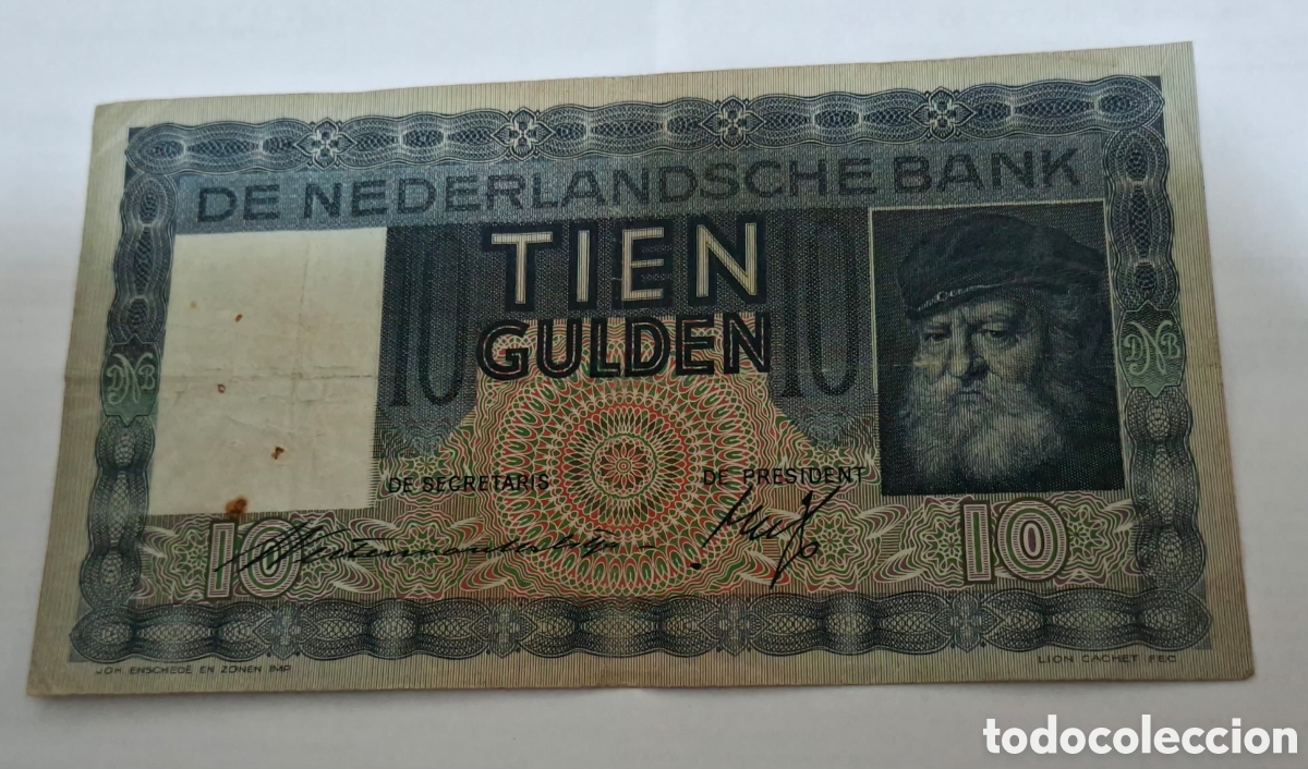 Billetes extranjeros: Billete Holanda,1.936, 10 Gulden,BC.