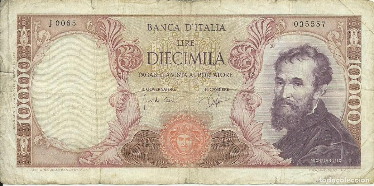 Billetes extranjeros: ITALIA - 10000 LIRAS - 1962 - J0065 - 035557 - MICHEANGELO - FOTOS