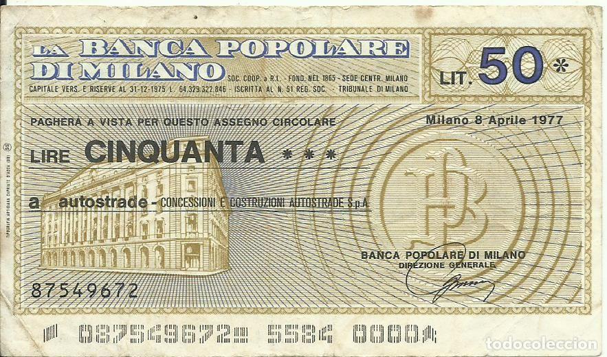 Billetes extranjeros: CUPOM DE ITALIA - 50 LIRAS - LA BANCA POPOLARE DI MILANO - 1977 - EDI&Ccedil;&Atilde;O DE EMERGENCIA