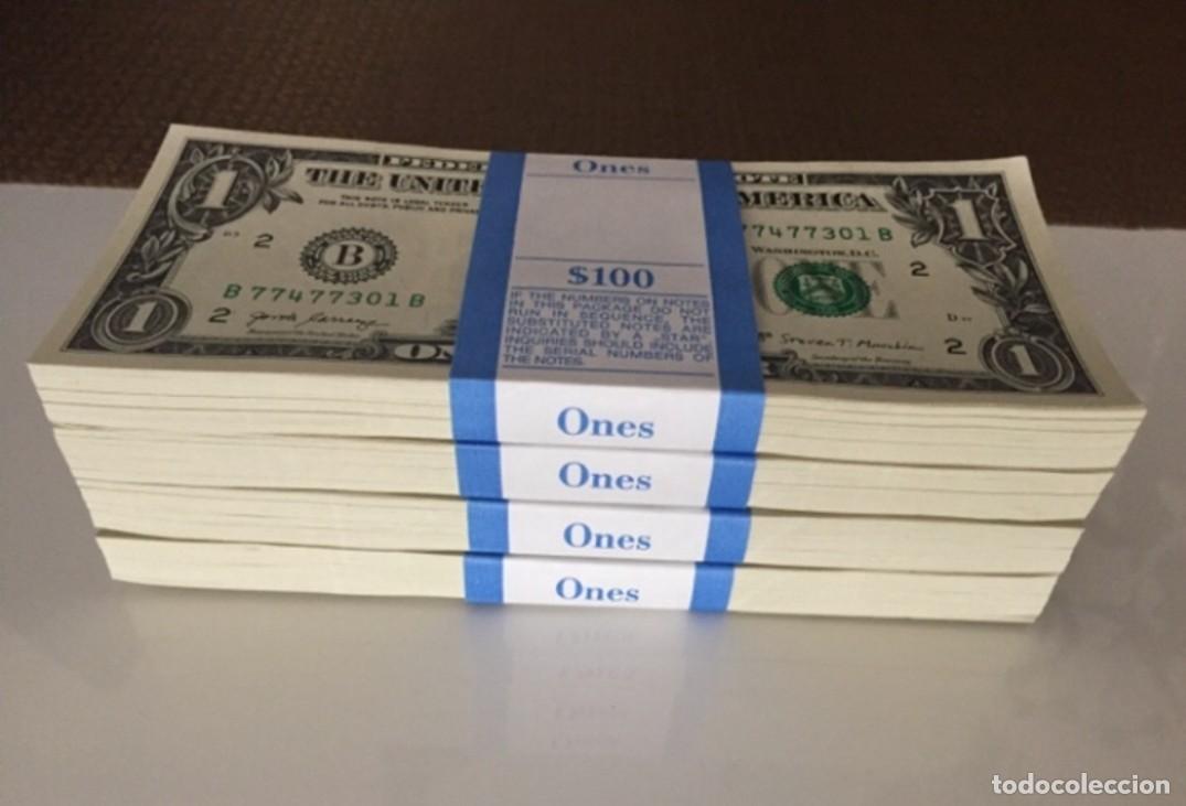 Billetes extranjeros: Taco 100 billetes 1 d&oacute;lar Estados Unidos - sin circular plancha fajo -monedas plata oro silver onza