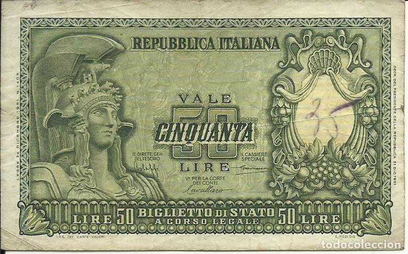 Billetes extranjeros: ITALIA - 50 LIRAS - 1951 - 0104 013269 - FOTOS