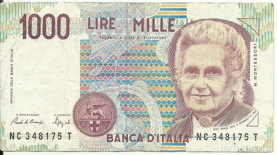 Billetes extranjeros: ITALIA - 1000 LIRAS - 1990 - NC 348175 T - M. MONTESSORI - FOTOS