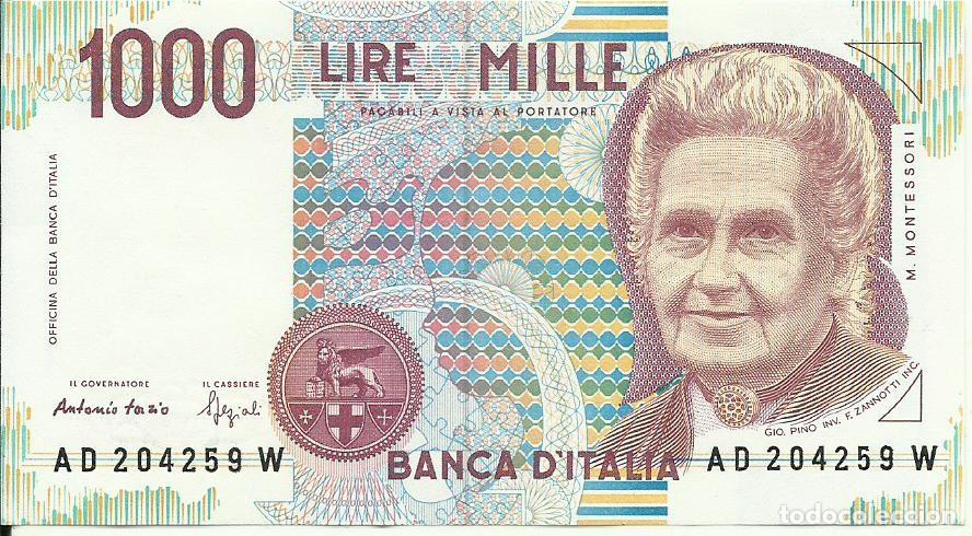 International Banknotes: ITALIA - 1000 LIRAS - 1990 - AD 204259 W - M. MONTESSORI - FOTOS