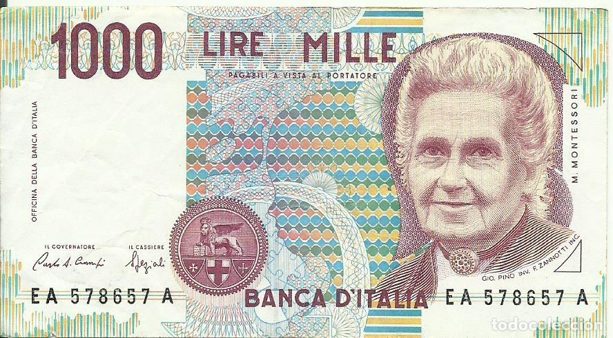 Billetes extranjeros: ITALIA - 1000 LIRAS - 1990 - EA 578657 A - M. MONTESSORI - FOTOS