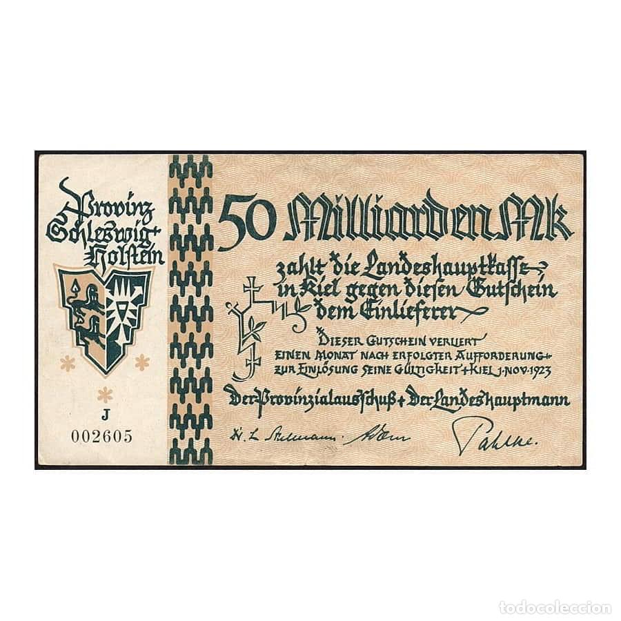 Billetes extranjeros: Alemania 1923 [BLL] 50.000.000 Marcos. Notgeld. Schleswig-Holstein (MBC)