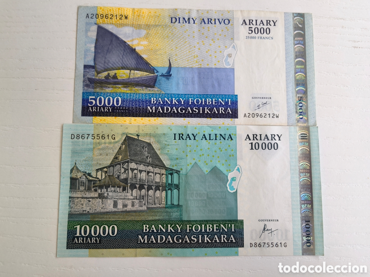 Billetes extranjeros: 5000& 10000 ariary Madagascar 2009 firma rara