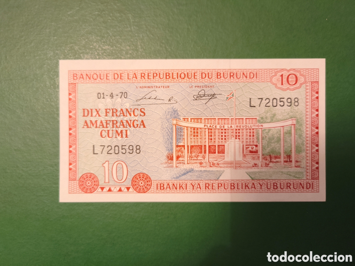 Billetes extranjeros: 10 francs Burundi 1970 , SC