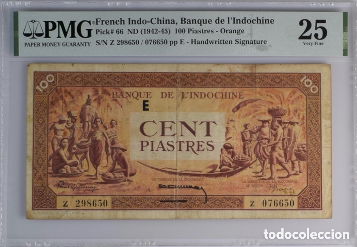 Billetes extranjeros: Billete French Indochina 100 piastres 1942 PMG 25