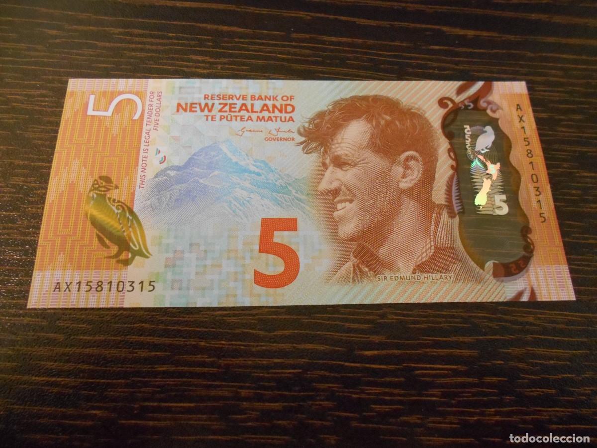 Billetes extranjeros: NUEVA ZELANDA BILLETE 5 D&Oacute;LARES 2015-SC-POL&Iacute;MERO