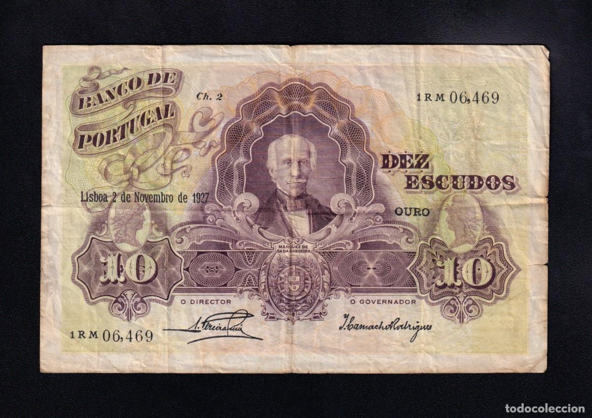 Billetes extranjeros: PORTUGAL 10 ESCUDOS 1927 MBC-