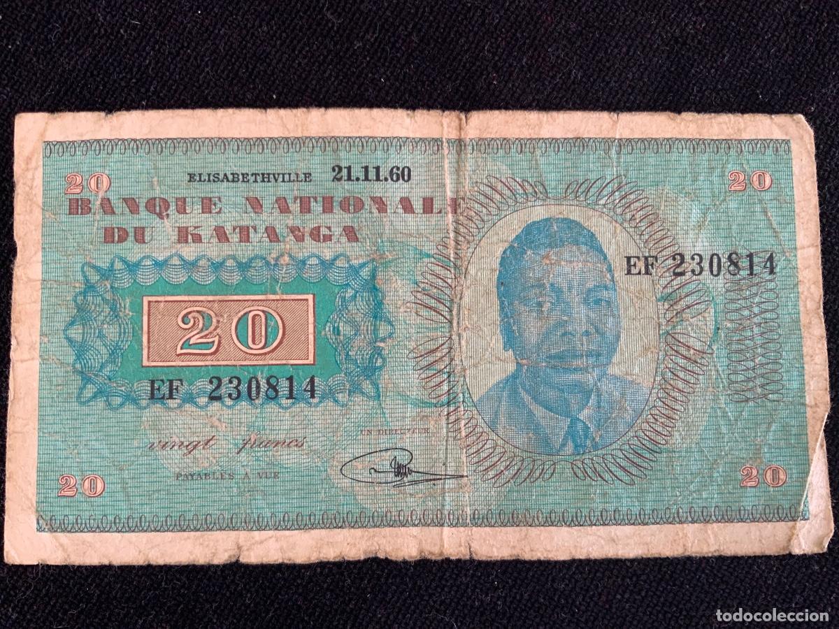 Billetes extranjeros: Billete 20 francs Katanga 1960.