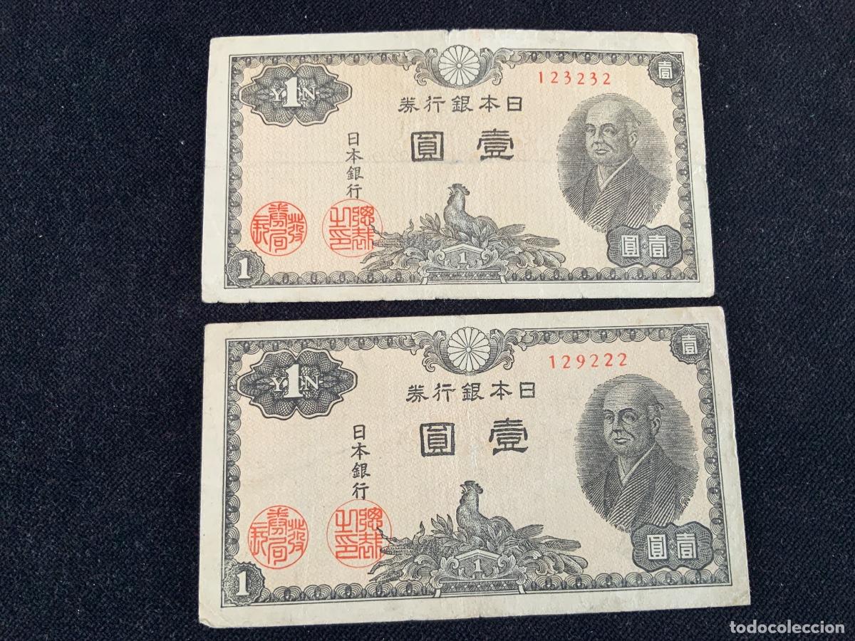 Billetes extranjeros: Lote de 2 billetes 1 yen Japon 1946.