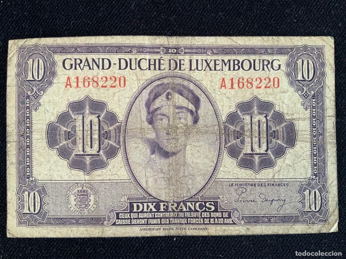 Billetes extranjeros: Billete de 10 francs Luxemburgo 1943 1944,