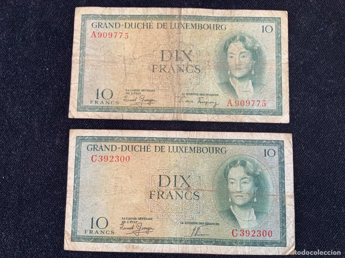 Billetes extranjeros: Lote 2 billetes de 10 francs luxemburgo 1954.