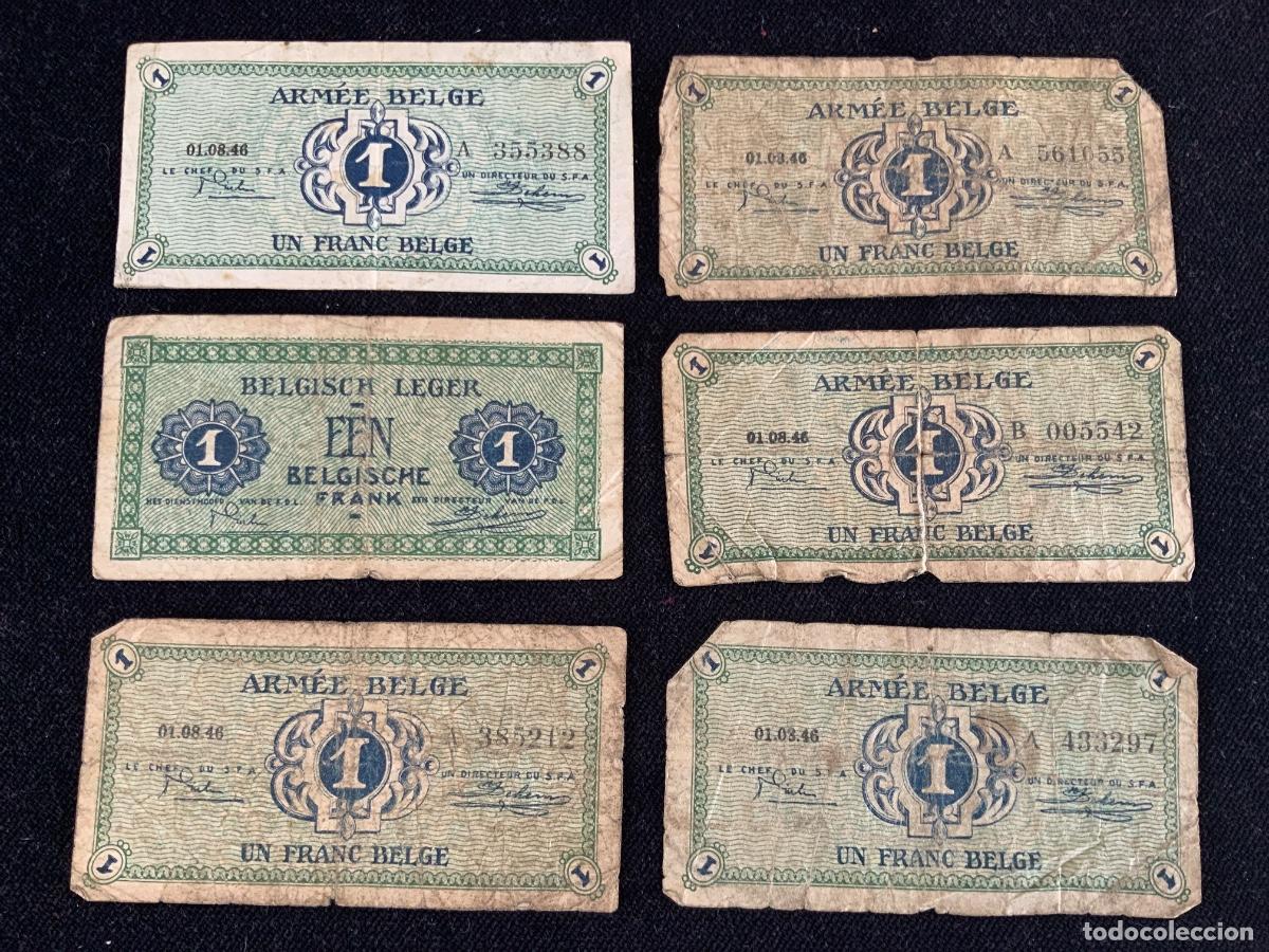 Billetes extranjeros: Lote de 6 billetes 1 franc 1946, armee belge.