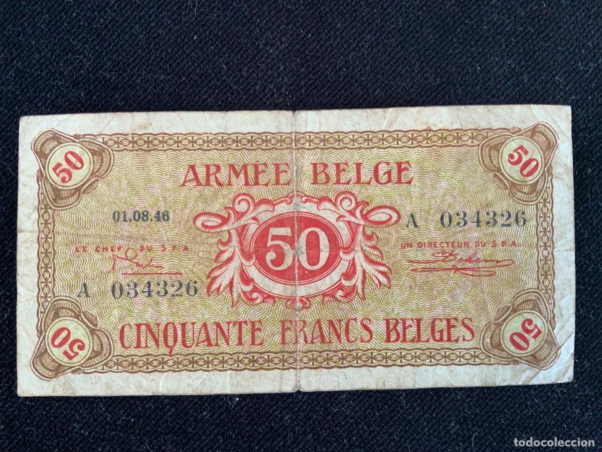 Billetes extranjeros: Billete de 50 francs 1946 , armada belga , armee belge.