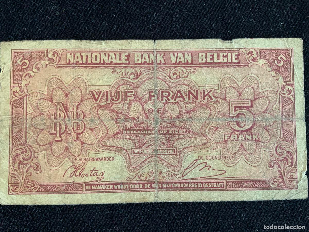 Billetes extranjeros: Billete de 5 francs 1943, belgica.