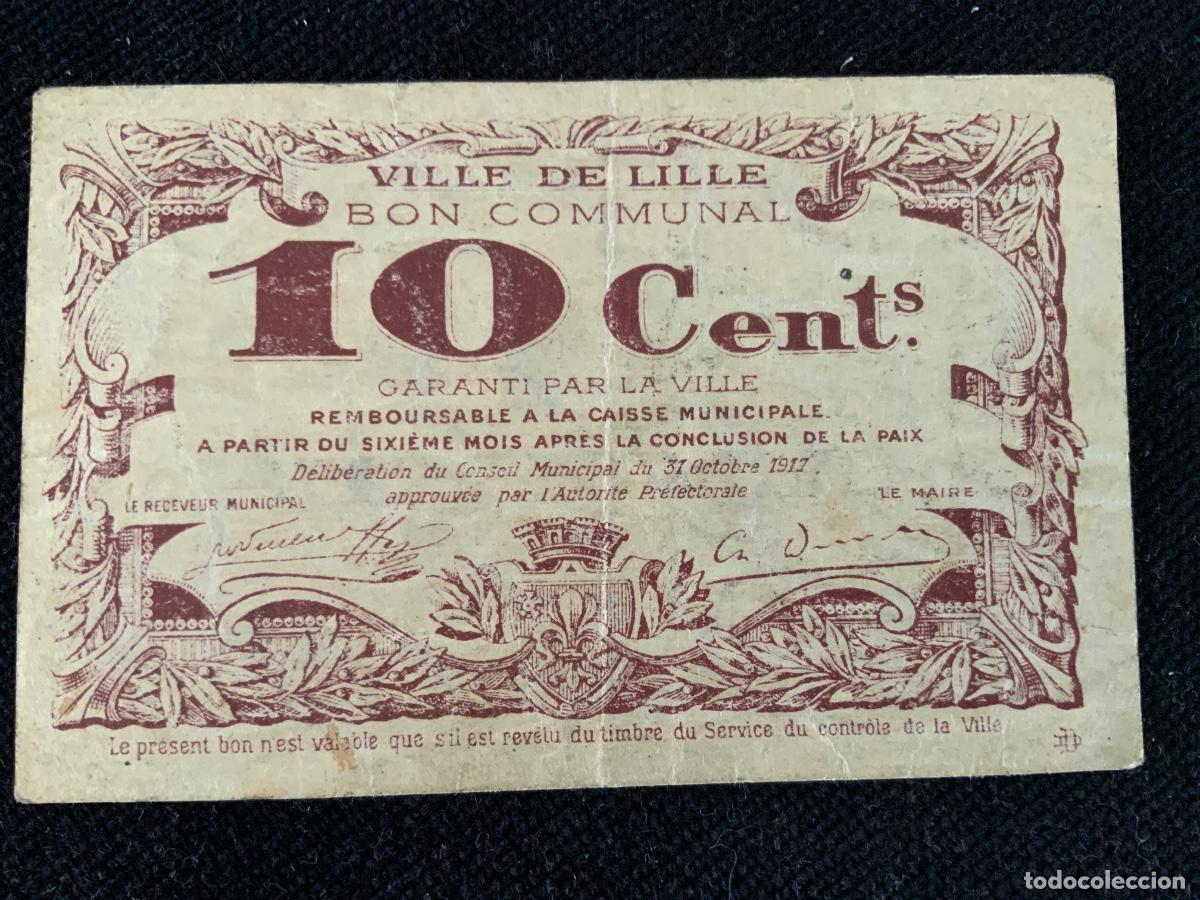 Billetes extranjeros: Billete bon communal, ville de lille 1917,