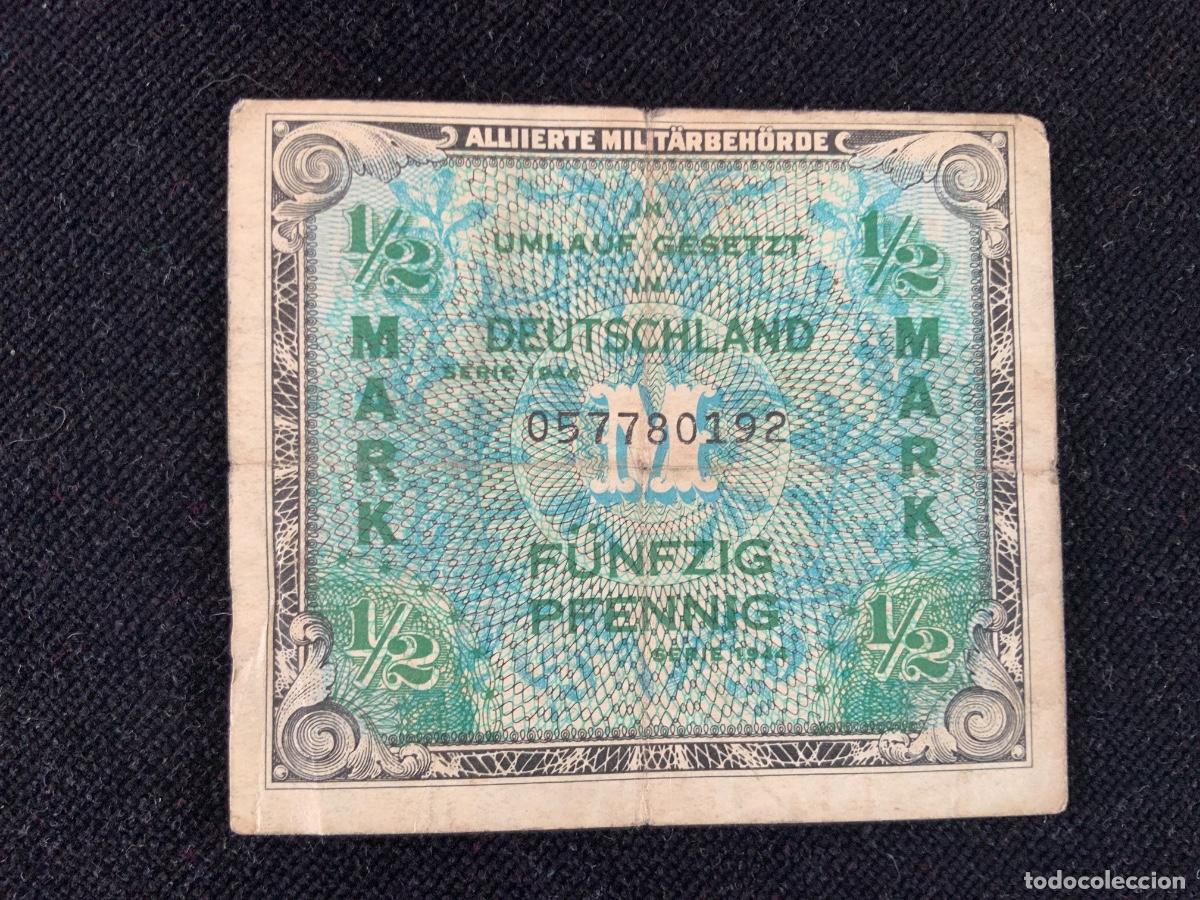 Billetes extranjeros: Billete 1/2 mark 0,50 pfennig 1944, billete militar aleman.
