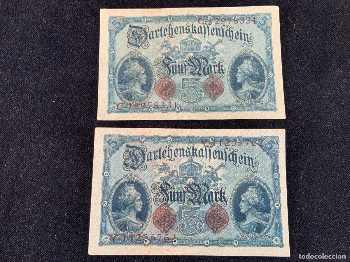 Billetes extranjeros: Lote de 2 billetes 5 mark 1914. Alemania.