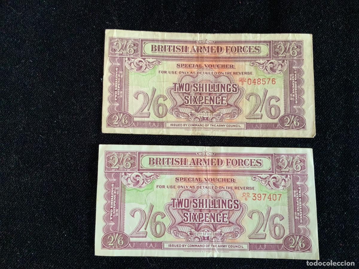 Billetes extranjeros: Lote de 2 billetes 2 shillings 6 pence, British armed forces 1961.